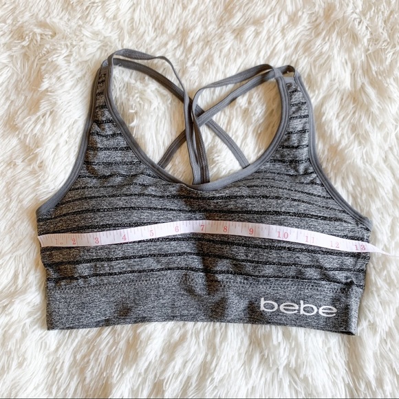 Bebe Gray Black Workout Sports Bra 1x Cup D-E - Picture 4 of 12